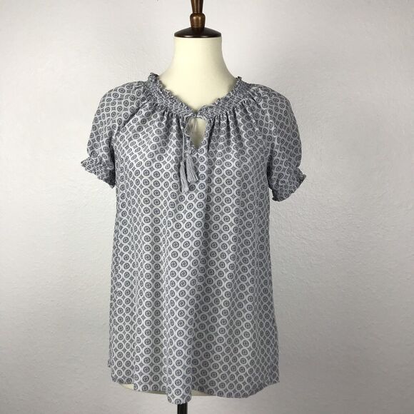 Joie  Pullover Silk Print Tie Front Smocked Top - Picture 1 of 9